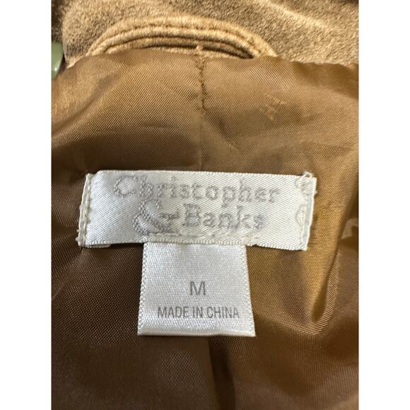 Vintage Christopher & Banks 100% Leather Tan Suede Snap Front Embossed Medium - Picture 10 of 12